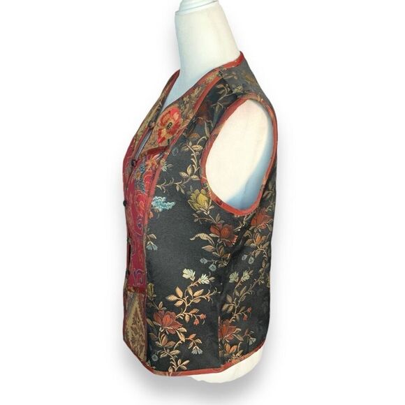 Vintage Coldwater Creek Vest Burgundy Floral Jacquard Tapestry Patchwork Asian - Picture 7 of 10